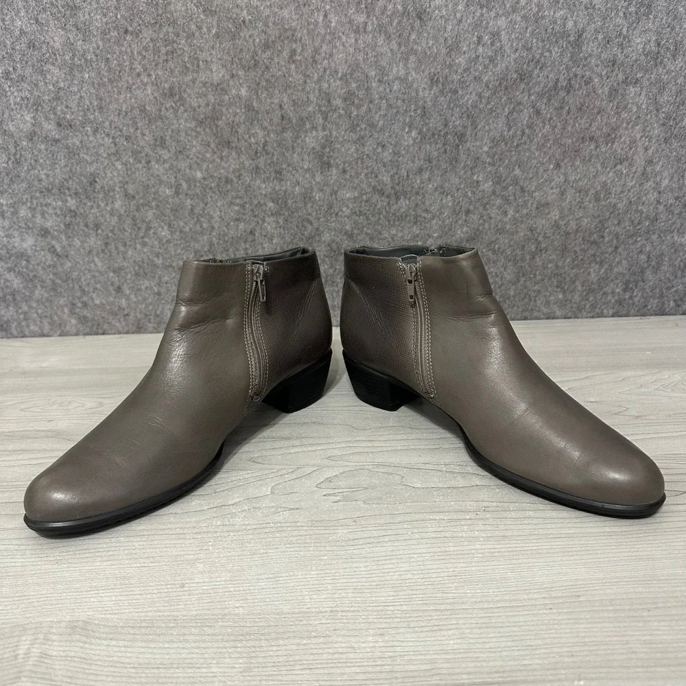 ECCO Touch 35 Ankle Boots Womens 42 US 11-11.5 Grey Leather Block Heel‎ Booties